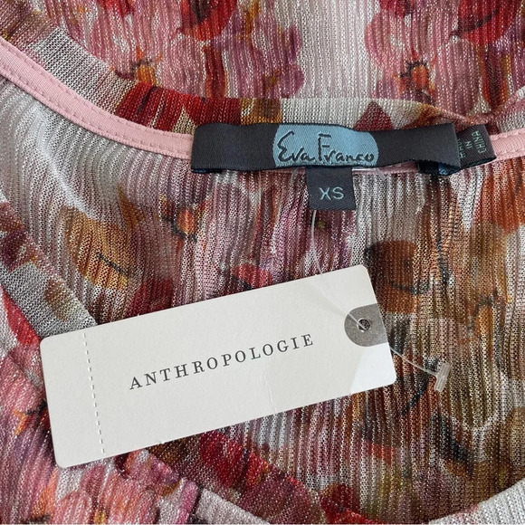 New! Eva Franco Anthropologie Brown Metallic Floral Tie Front Top 33330 - Picture 5 of 8
